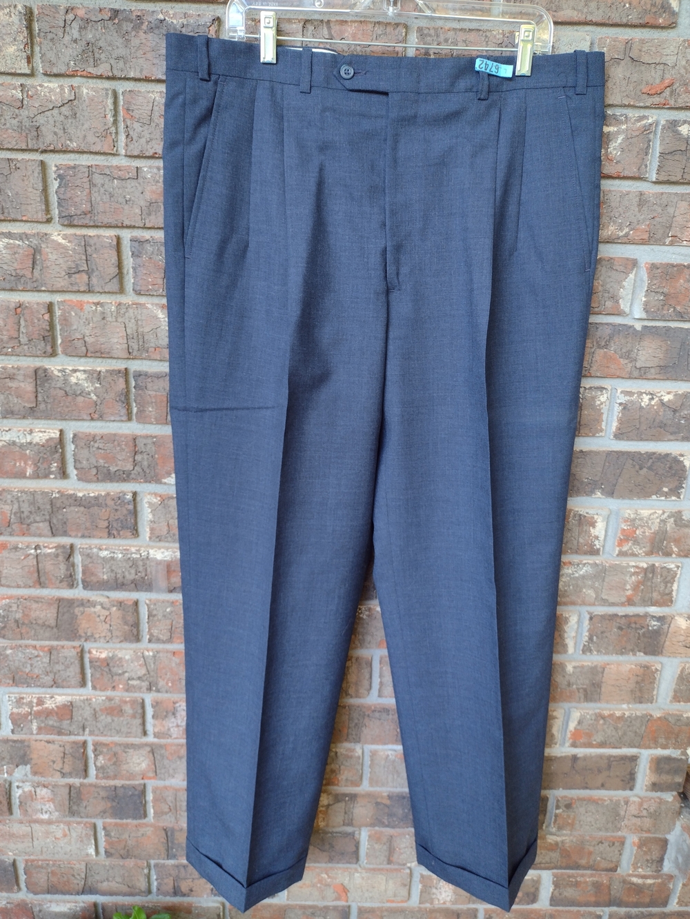 VTG Nordstrom By Clifford LTD Dress Pants Men 37X30 Blue Wool Pleated Cuffed USA